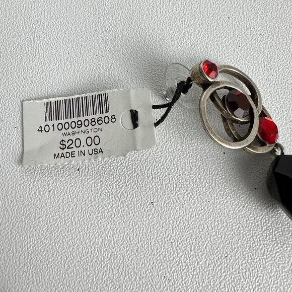 Chicos Antique Silver Red Black Pendant Necklace Earrings Matching Set - Picture 12 of 12